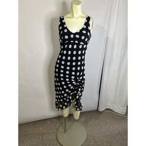 Fumblin Foe  Black W/‎ White Polkadot Asymmetric Dress W Ruffled Hem